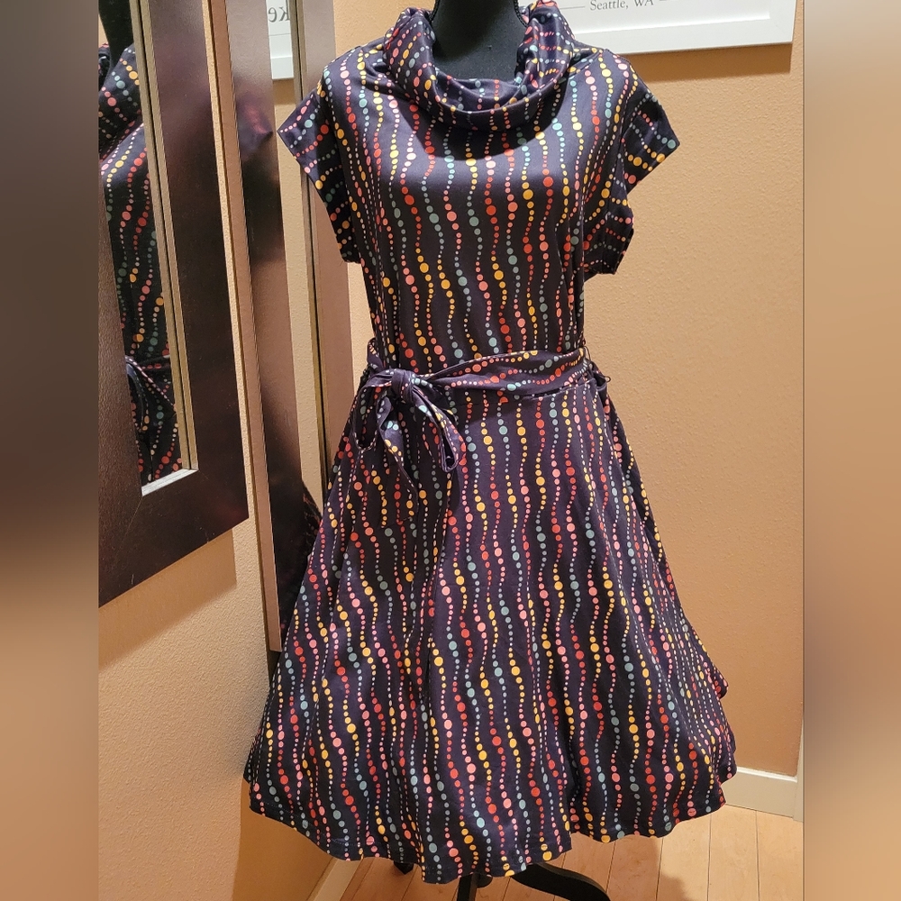 Unique Vintage Multicolor Polka Dot Dress